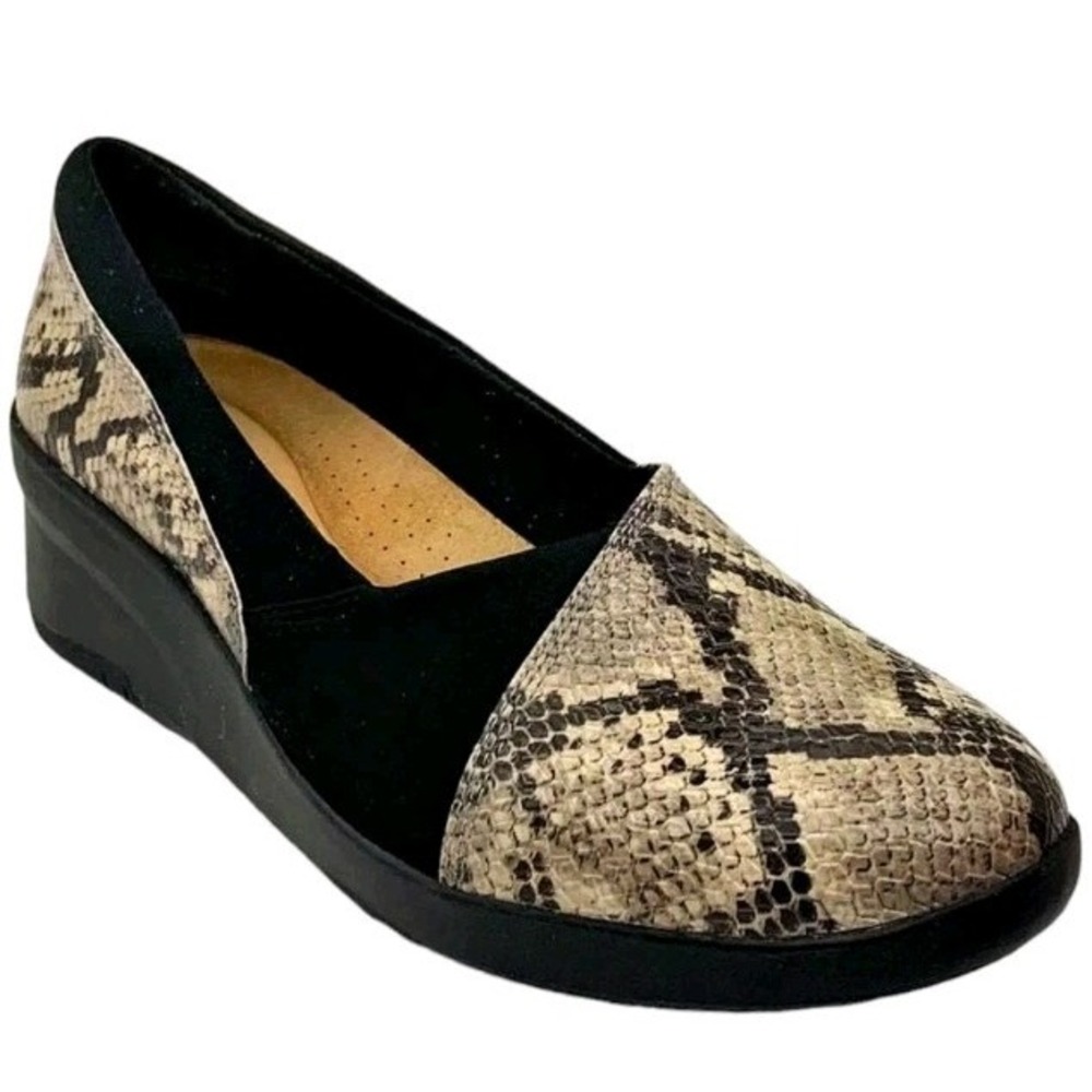 Clarks Women's Suttyn Walk Leather Wedges Snake Leather Size 10